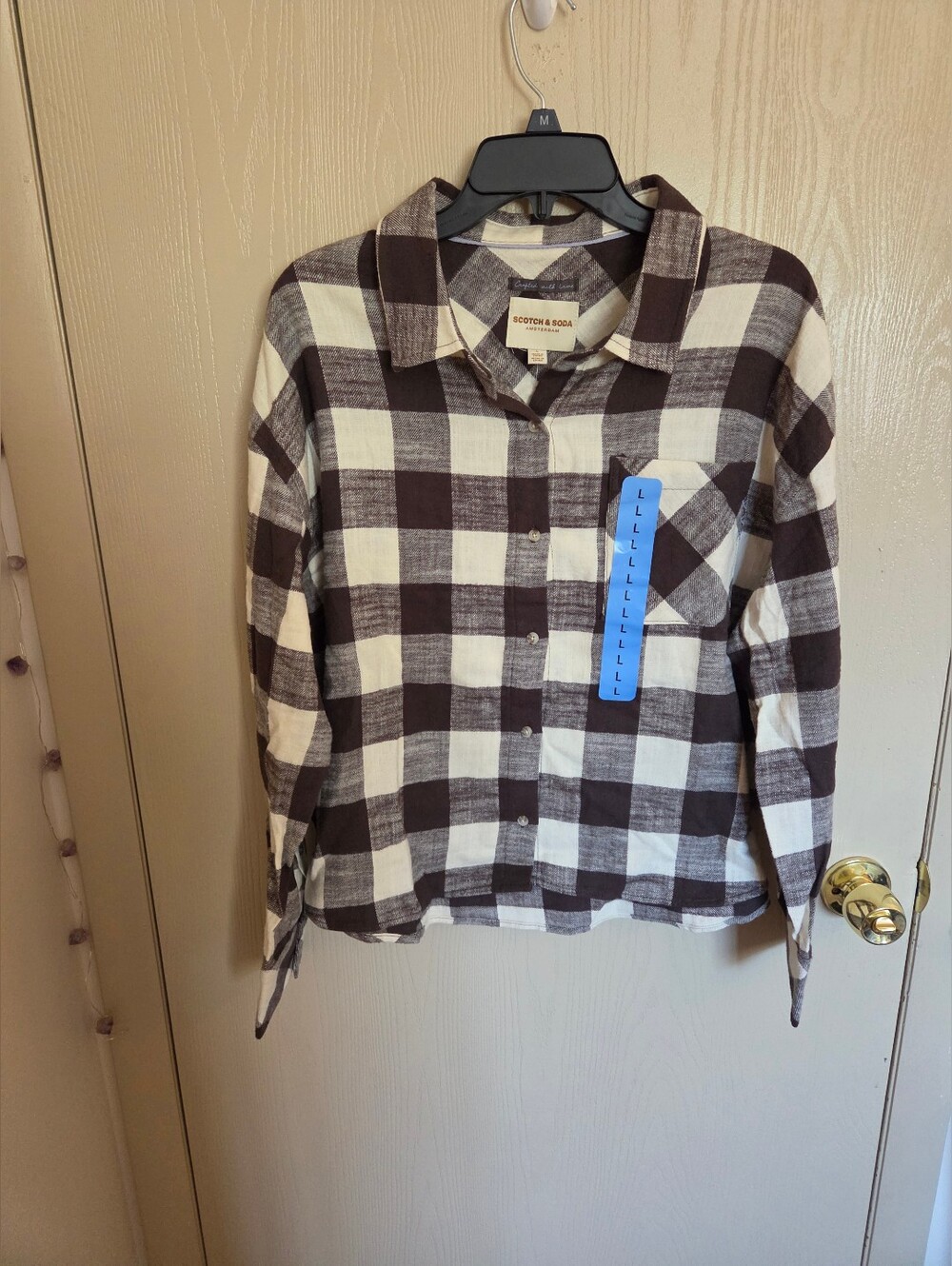 Scotch & Soda Brown Plaid Button Down Flannel Shirt Womens Size L NWT